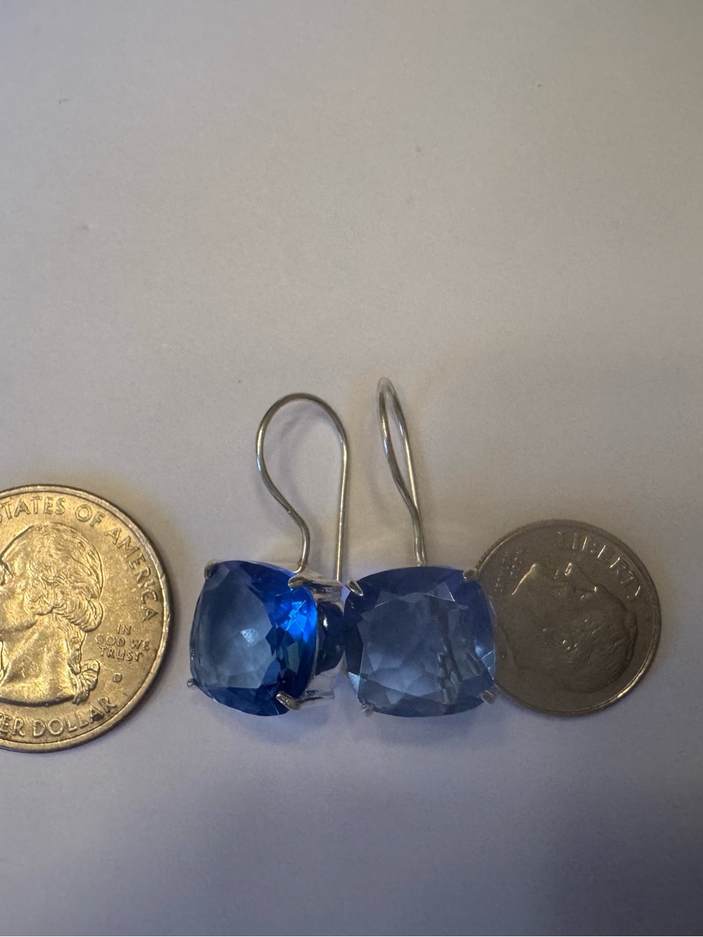 Silver Drop Necklace with Blue Cushion-Cut Gemstone Pendant